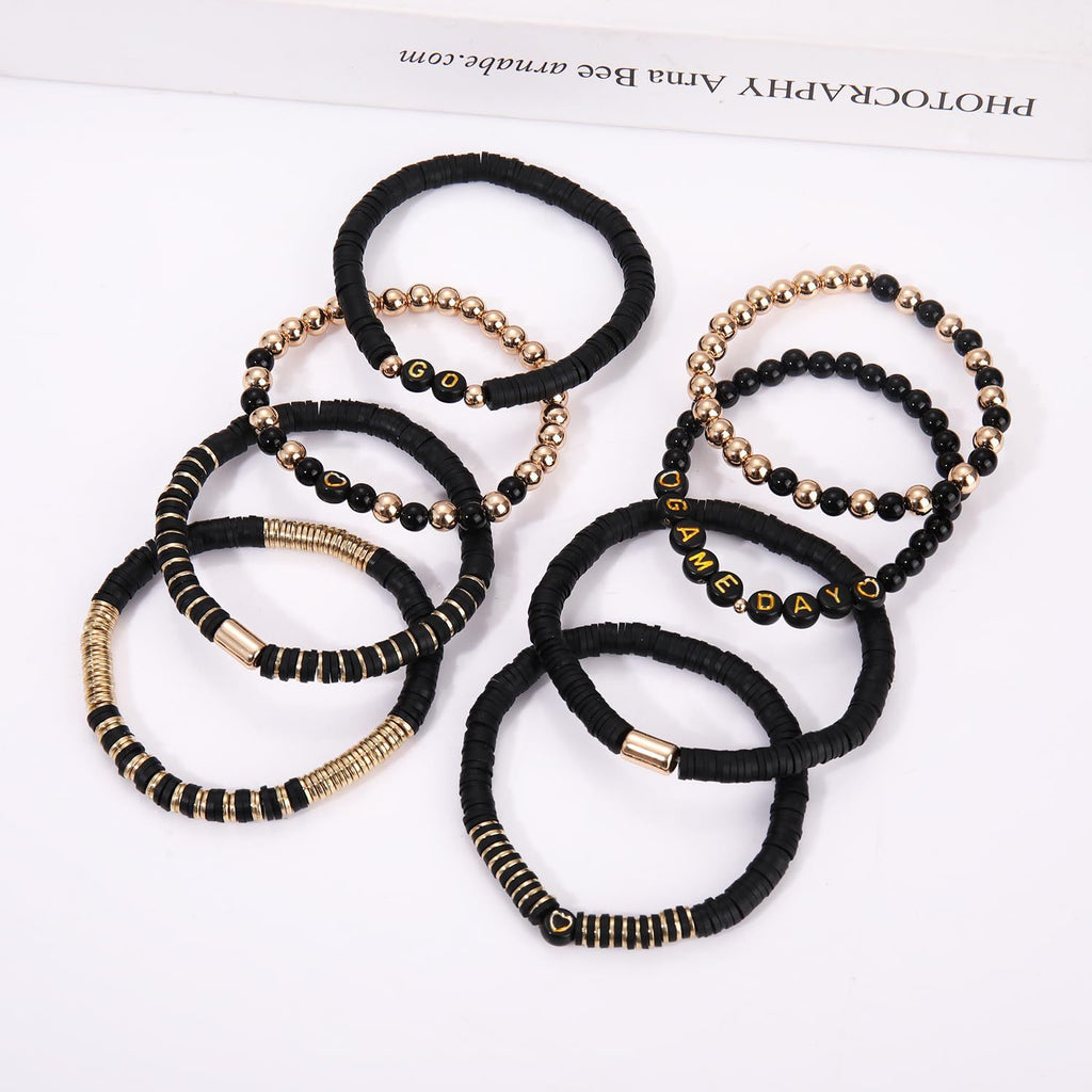American Competition Day Soft Clay Bracelet for Women Elastic Jewelry with Gold Beads Game Day Alphabet Soft Clay Bracelet Set