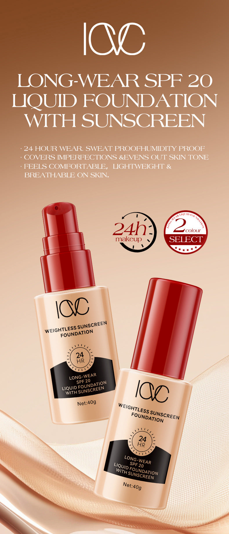 ICVC#Sunscreen Foundation40g Large Capacity Waterproof Long-lasting Non-smudge Lazy Primer Cream E-commerce