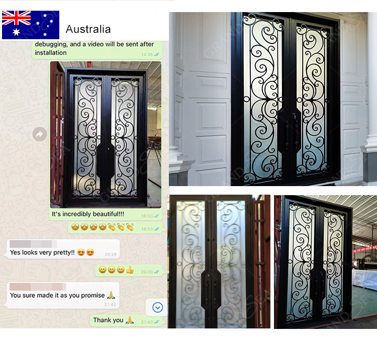 Foshan Factory High Quality Double Front Entry Doors Wrought Iron Doors Double Exterior