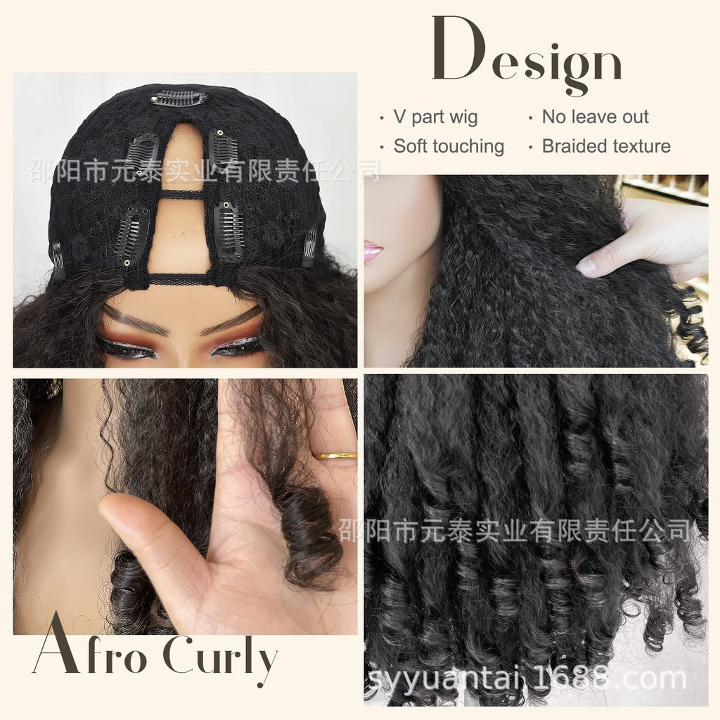 YAKI Straight Hair with Curly Ends Synthetic Wig V High-Temperature Fiber Wig with Hollow Top