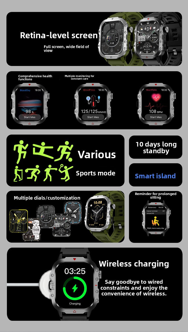 H11Smart Watch2.01inch Bluetooth Call Heart Rate Blood Sugar Smart Island Message Reminder Three-Proof Sports