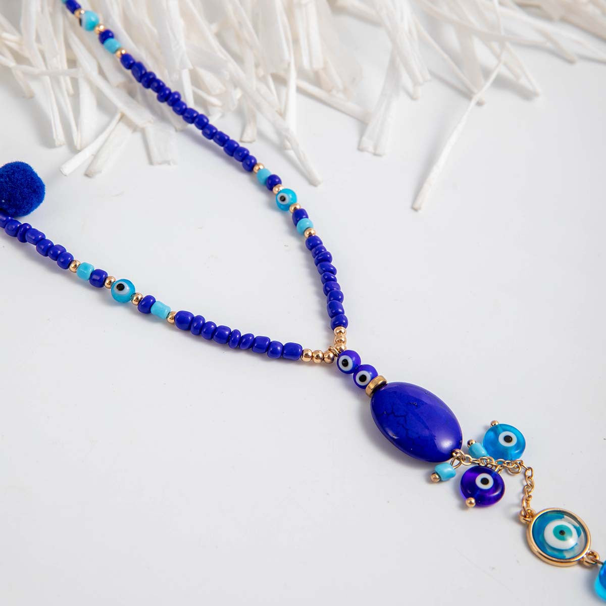 Simple Colorful Beaded Tassel y Chain Necklace Elegant Versatile Diamond-Studded Sweater Chain Jewelry