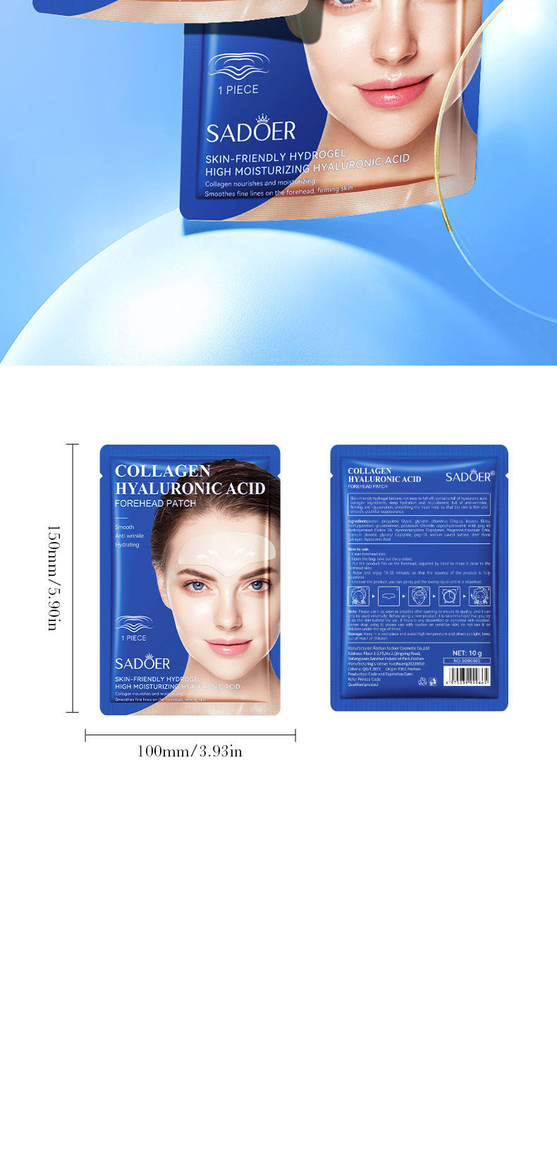 Hyaluronic Acid Forehead Patch SADOER Collagen Firming Improves Forehead Wrinkles  Wholesale