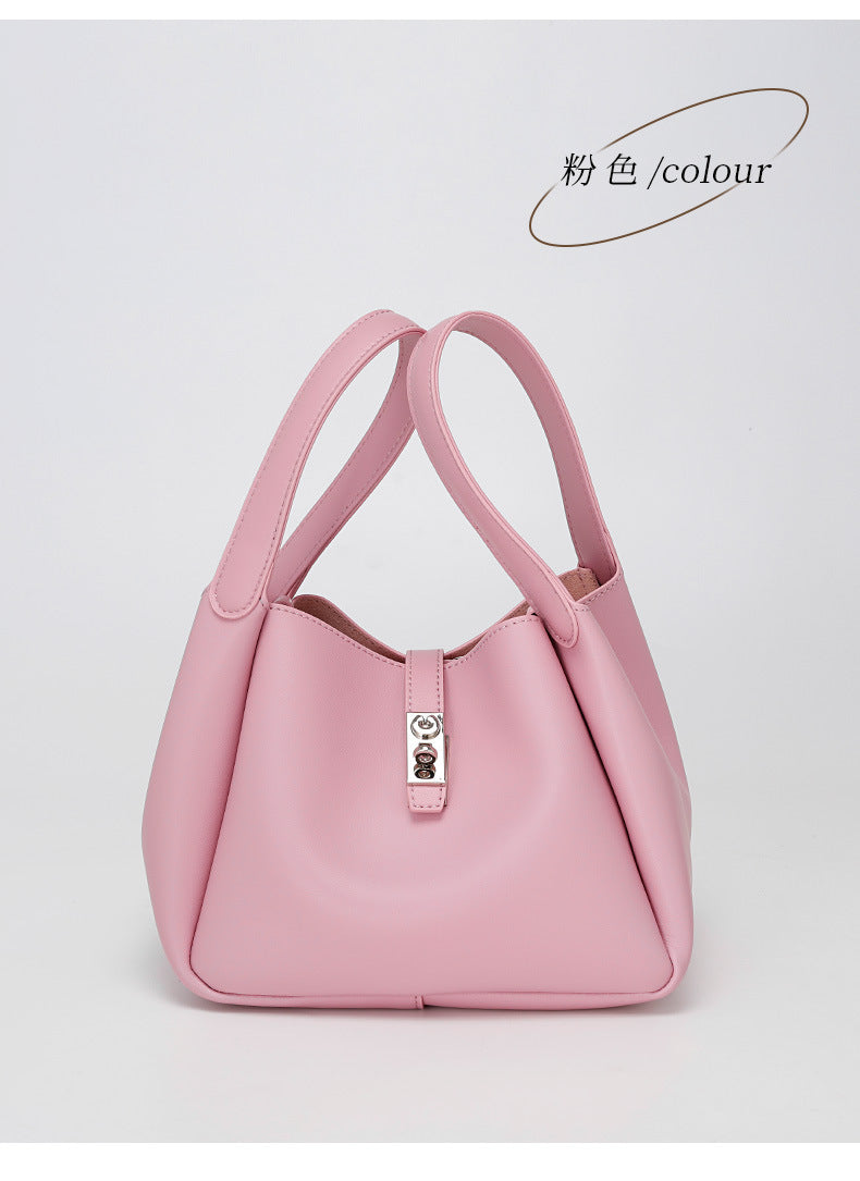 New Style Cowhide Vegetable Basket Bag for Women2024Summer Simple Fashion Large Capacity Single Shoulder Crossbody Bag Niche Lazy Style