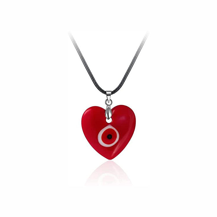 Devil's Eye Necklace European and American Wax Rope Necklace Turkish Blue Eye Women's Round Water Drop Necklace