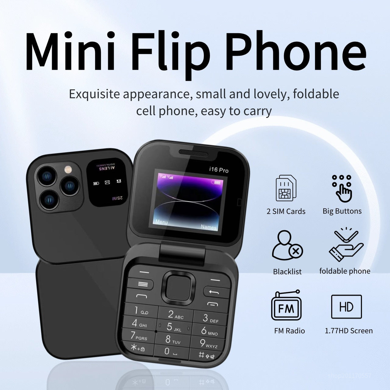 Mini Foldable Feature Phone Flip Cover Elderly Button Phone Pocket Women's Personalized Phone Backup Phone