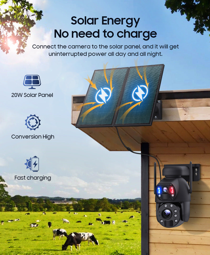 Dual Lens Dual Screen20Zoom7*24Solar Energy20W Hd600MP Metal Housing for Surveillance Camera