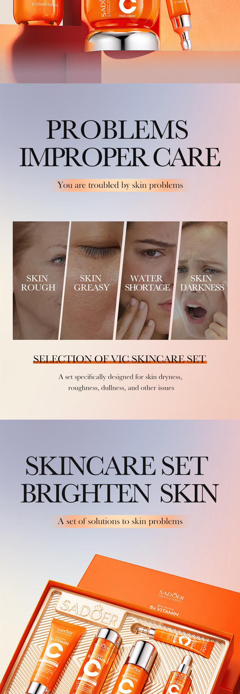 Five Dimensions in  C Skin care product set SADOER Whitening and brightening skin care six-piece set  foreign trade wholesale