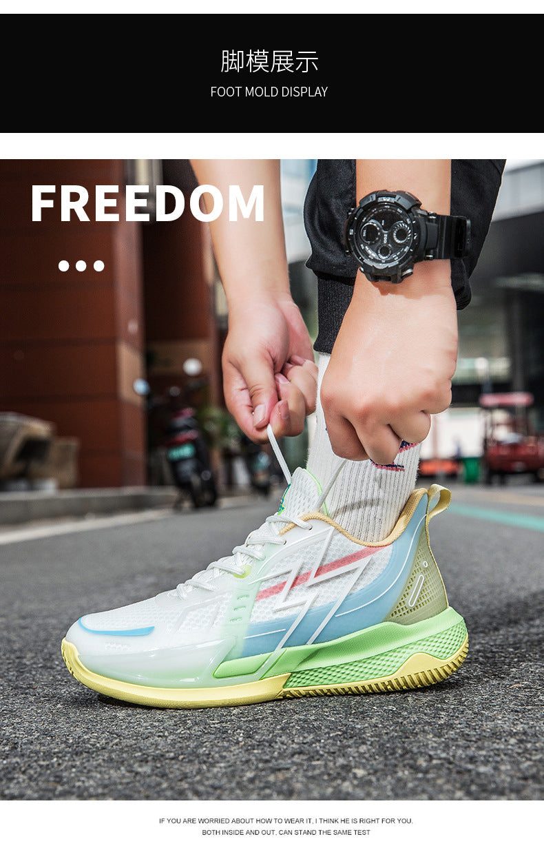 Men and Women Couple Shoes Korean Version Trendy Mesh Breathable Basketball Shoes Fashionable Night Glow Wear-resistant Shock-absorbing Rebound Sports Shoes