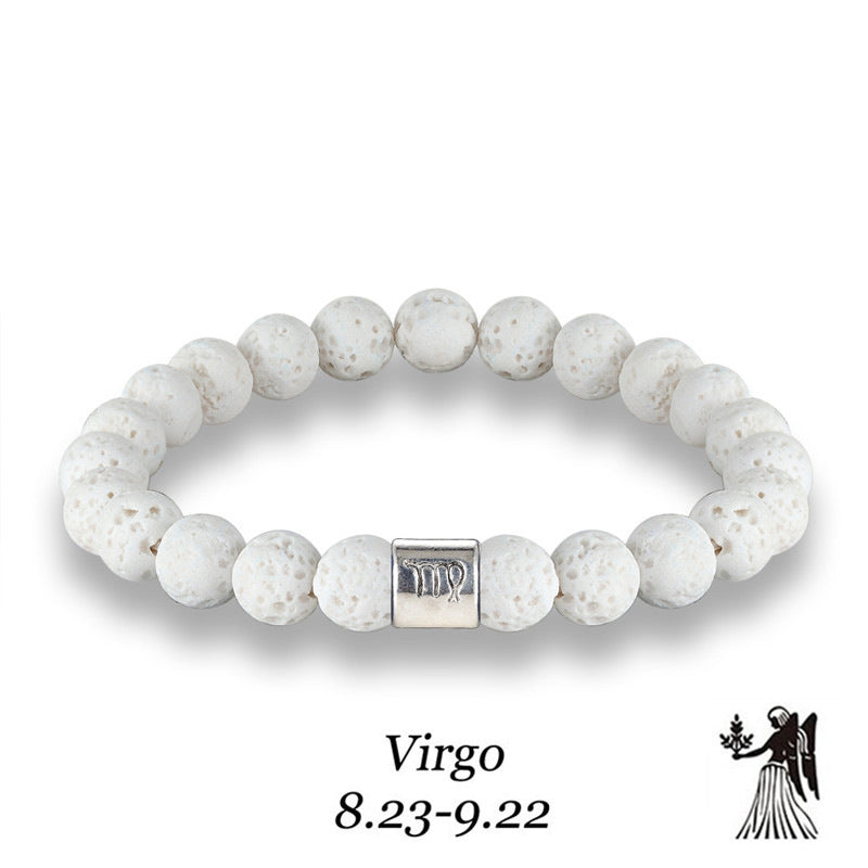 White Volcanic Stone Zodiac Bracelet Couple Holiday Gift Bracelet Scorpio Aquarius Pisces Twelve Zodiac Bracelet