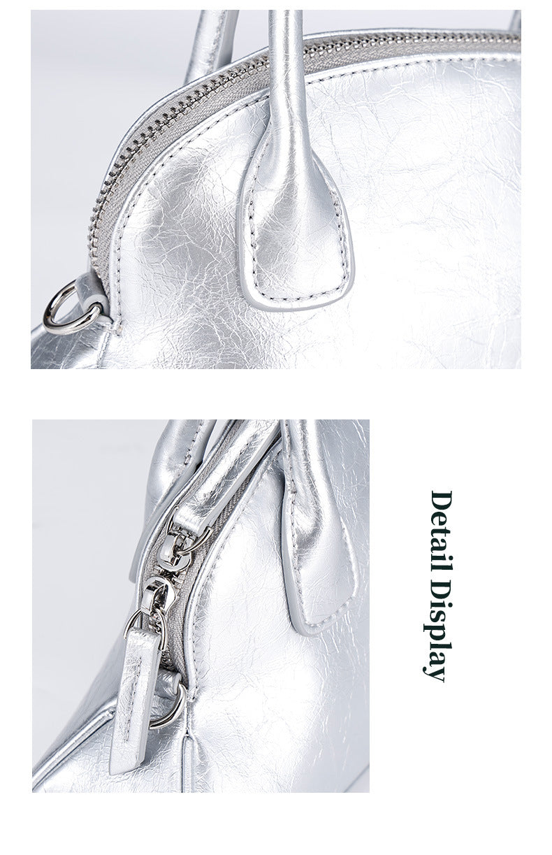Korean Style Niche Design Spring Summer New Handbag Retro Sweet Oil Wax Leather Fashion Women's Bag Single Shoulder Crossbody Bag