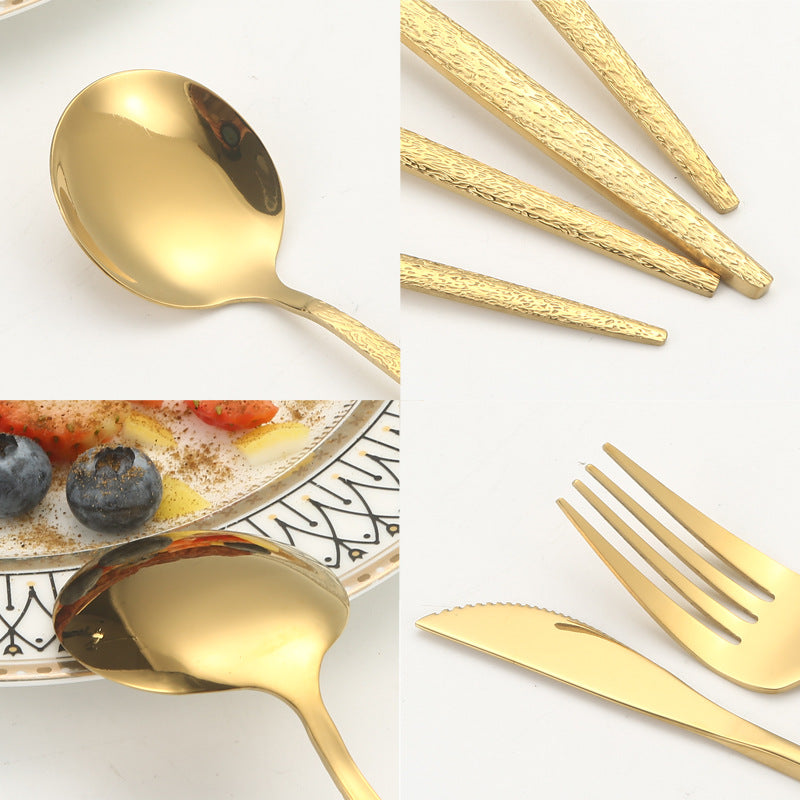Stainless Steel Cutlery Western Knife Fork Spoon Restaurant Steak Knife Fork Hammer Pattern Portugal24Set