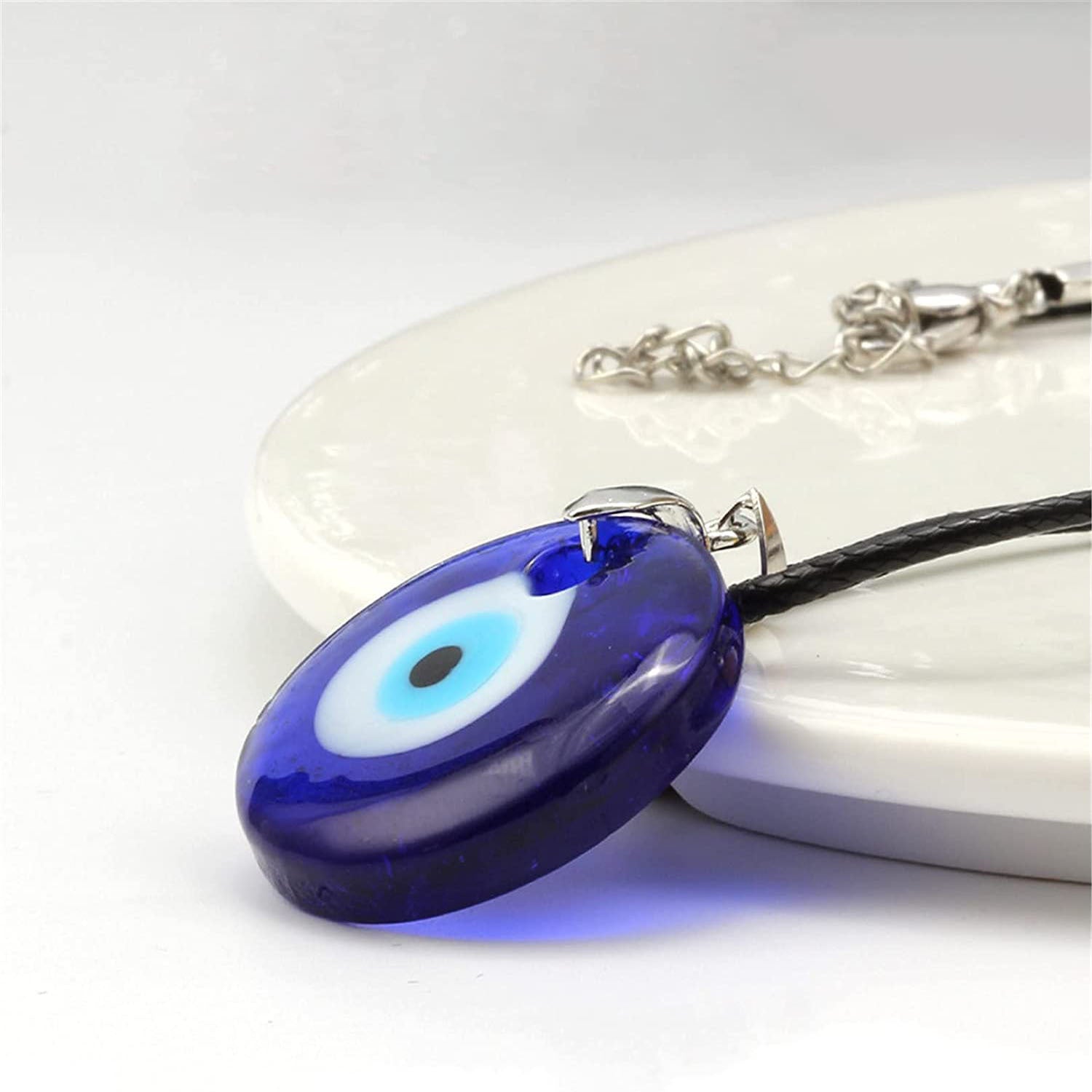 Devil's Eye Palm Necklace European and American Wax Rope Pink Necklace Turkish Blue Eye Water Drop Necklace