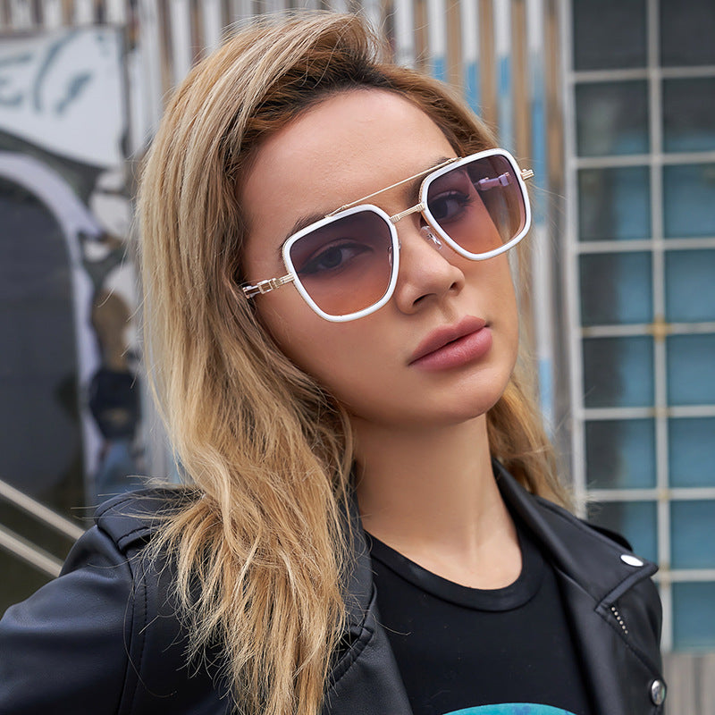Vintage Double Bridge Square Frame Men's Sunglasses Outdoor Hiking Trendy Sunglasses Sun Protection Glasses Wholesale shades