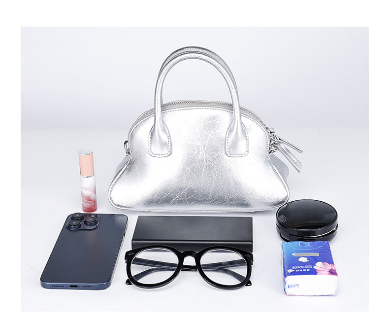 Korean Style Niche Design Spring Summer New Handbag Retro Sweet Oil Wax Leather Fashion Women's Bag Single Shoulder Crossbody Bag