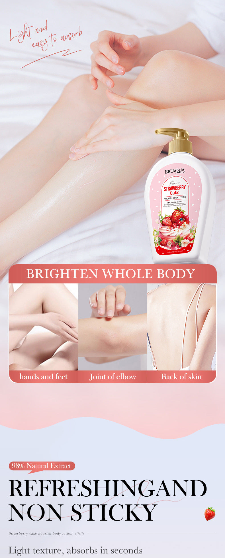 Strawberry Nourishing Body Lotion400ml BIOAOUA Moisturizing Body Lotion  Wholesale
