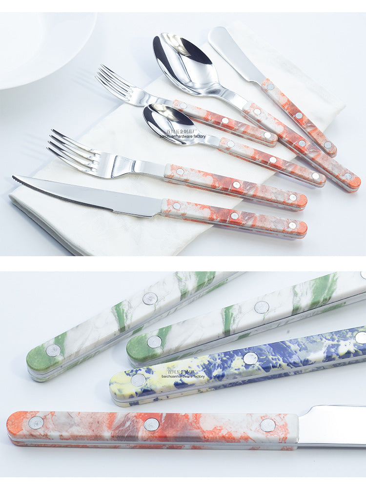 Marble Handle Western Tableware Set ABS Butter Fork Spoon Clip Handle Cheese Knife Dessert Chopsticks Spoon Fork