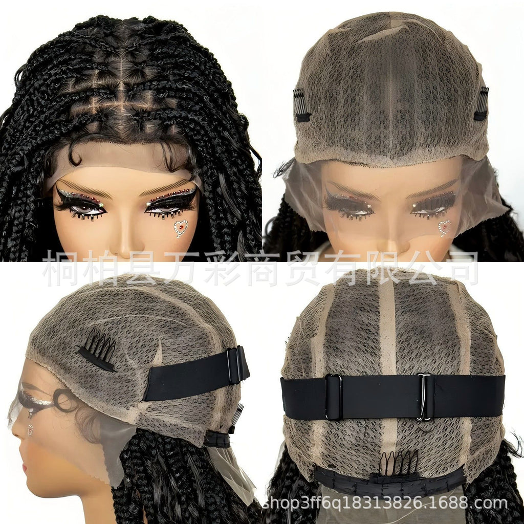 TEMU Cross-Border Foreign Trade Hot-Selling Full Lace Hand-Twisted Two-Pleat Synthetic Hairpiece lace braid wig