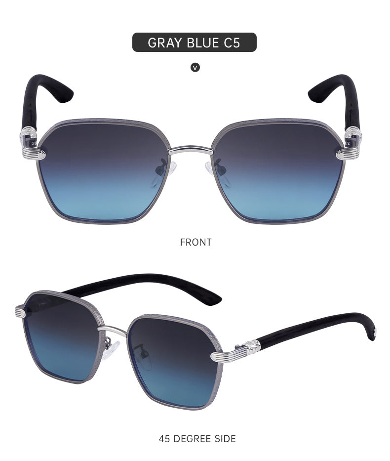 Vintage Imitation Wood Grain Temple Men's Sunglasses Outdoor Driving Square Frame Sunglasses Wholesale shades