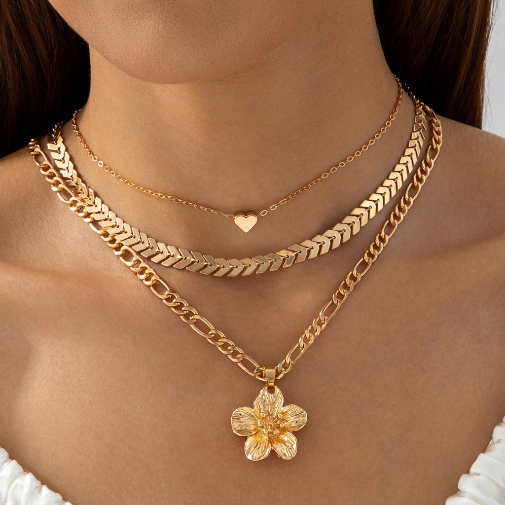 European and American Fashion Collarbone Chain Round Pendant Tassel Multi-layer Stacking Necklace Layered One-word Necklace3Set