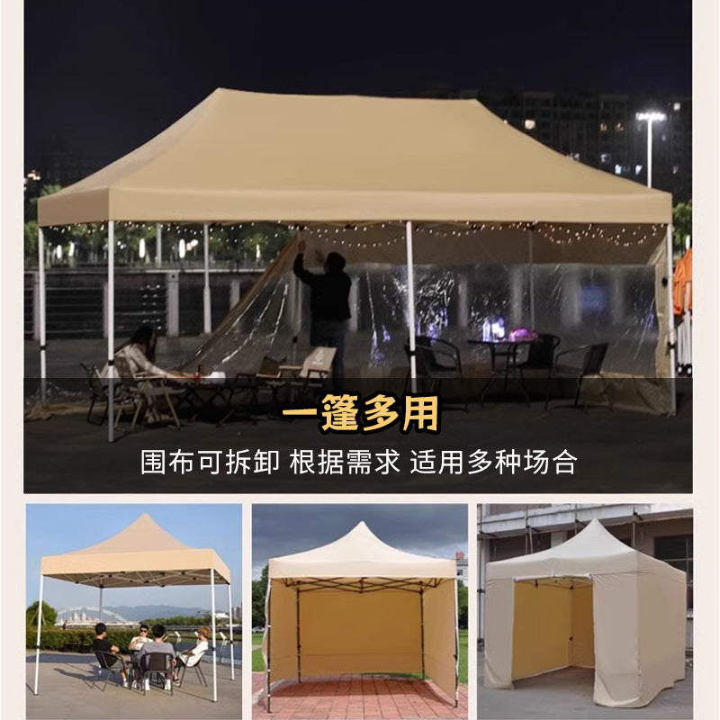 Four-Corner Tent Cover Night Market Stall Khaki Transparent Rain Cover Outdoor Thickened Zipper Version Winter Rainproof Enclosure