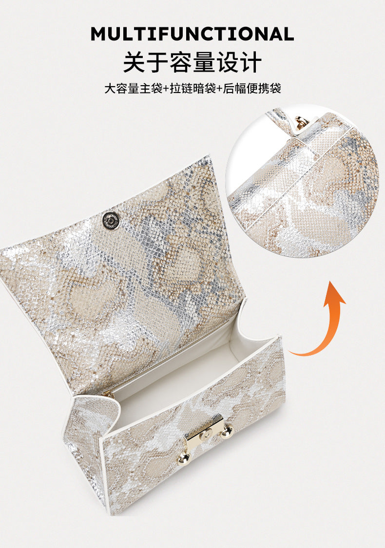 First Layer Snake Pattern Hourglass Bag Female Affordable Luxury Fashion Women's Bag Niche Baguette Handbag All-Match Shoulder Messenger Bag