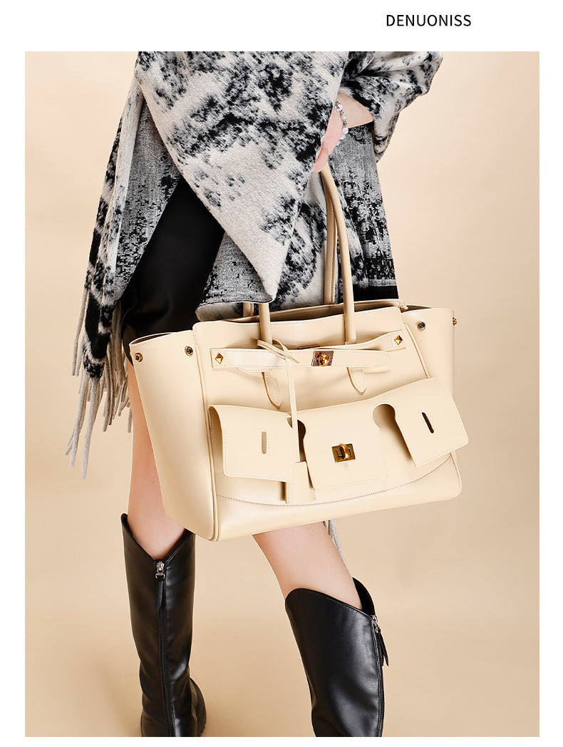 European and American Retro Large Capacity Commuter Tote Bag for Women, Fashionable Women's Bag with High-end Feel, Single Shoulder Underarm Handbag