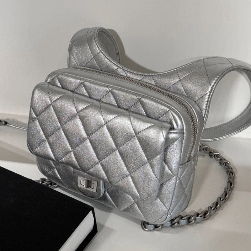 Internet Celebrity Same Style Fashion Versatile Small Chanel Style Diamond Double Shoulder Women's Bag Fashionable Backpack Japanese and Korean Style Women's Bag New Trendy