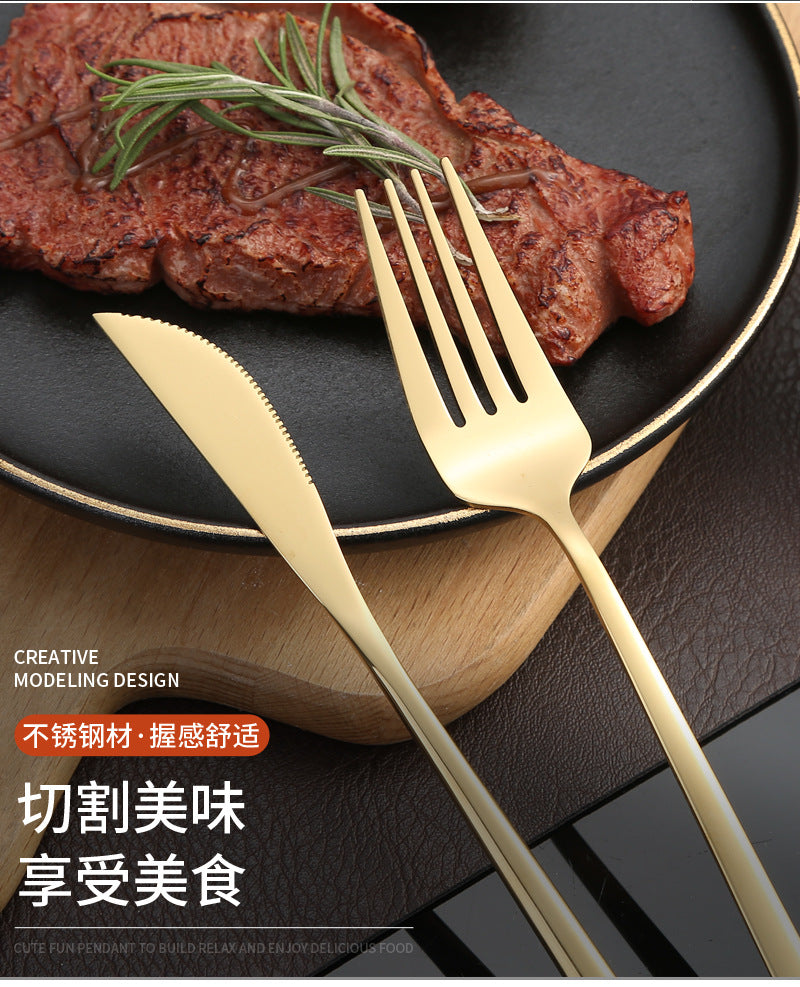 Stainless Steel Cutlery Set Portugal24Set of gold Western Food Gift Box6Steak Knife, Fork, and Spoon for One Person