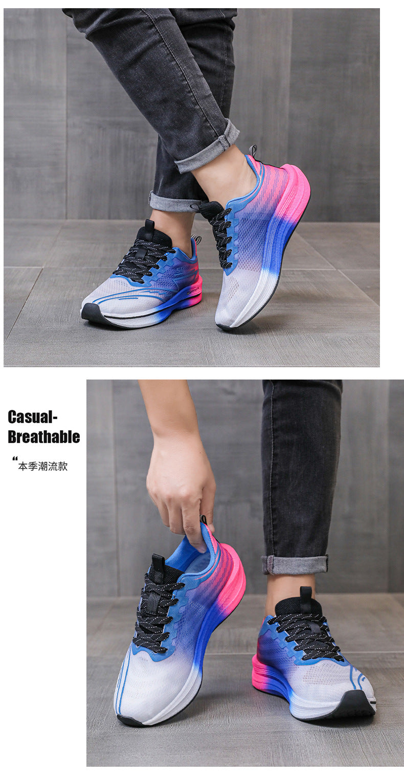 Carbon Plate Running Shoes Mesh Ultra-light Breathable Sports Shoes Men Couple All-match Casual Popcorn Running Shoes Breathable Lightweight