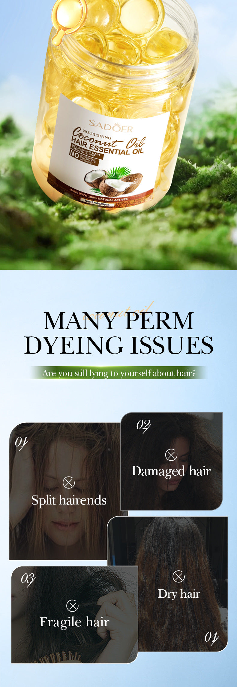 Coconut Oil Smooth Conditioner SADOER Nourishing and Smooth Hair Care Essential Oil Capsules  Wholesale