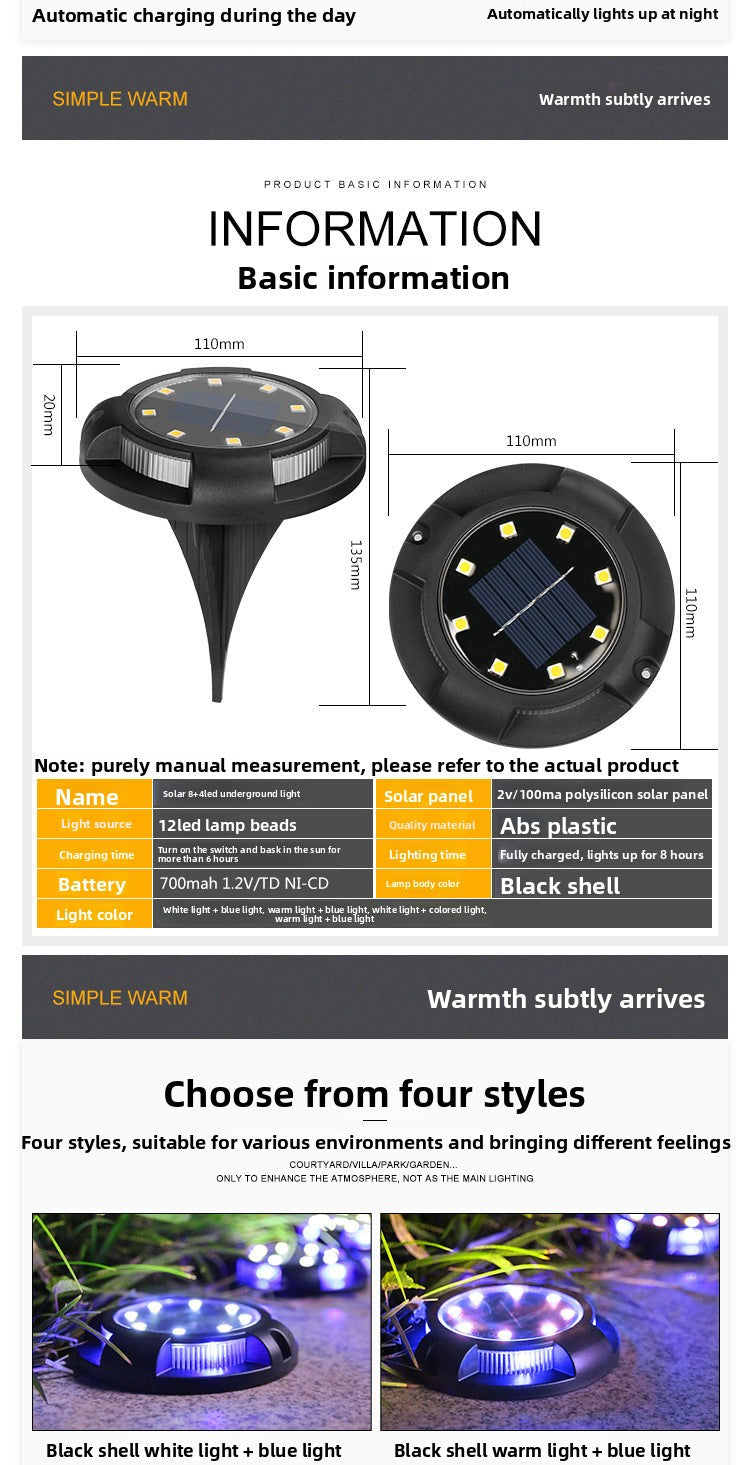 New Solar Ground Light Outdoor Waterproof Garden Light Landscape Light Garden Lawn Light Inground Light Stair Light