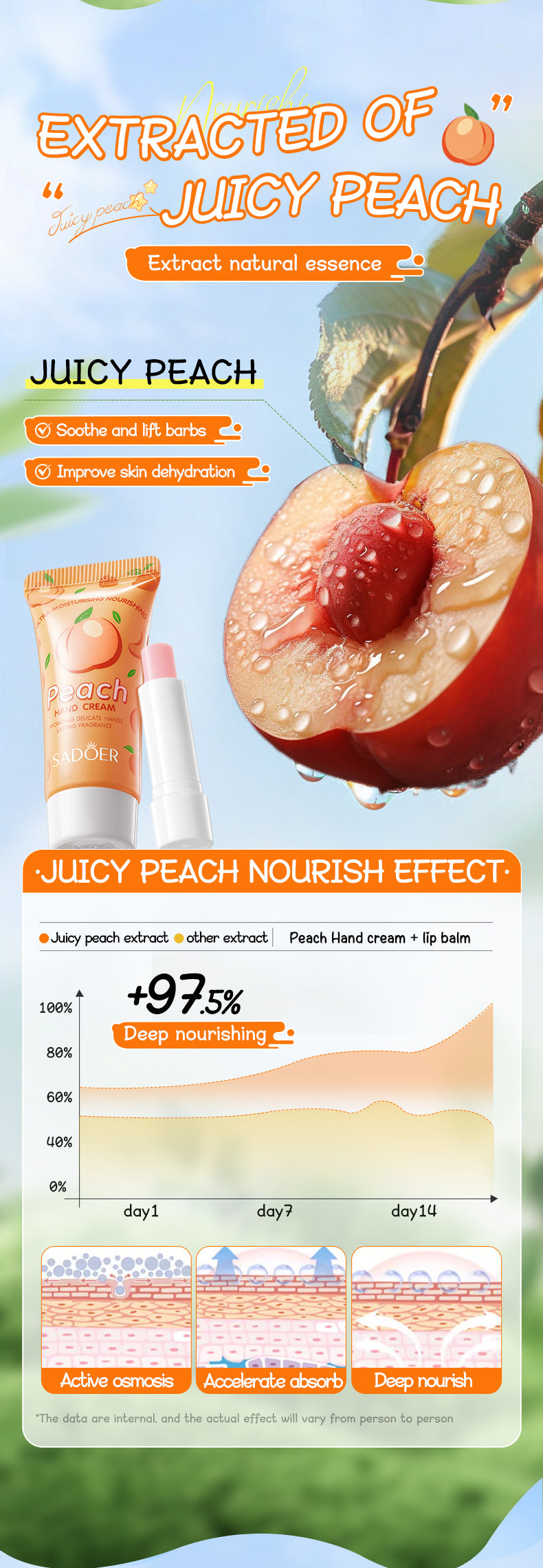 Peach Hand Cream Lip Balm Set SADOER Nourishing Autumn and Winter Hand Cream Lip Balm  Wholesale