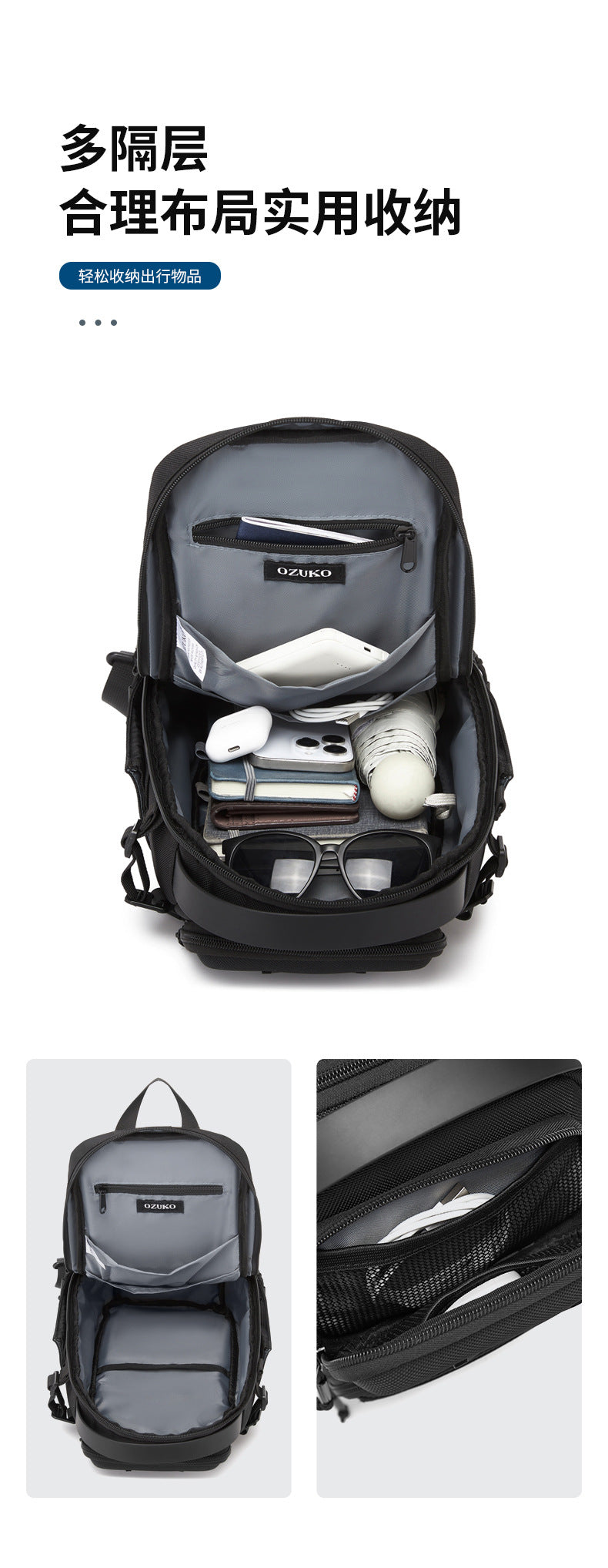 ozuko Men's Chest Bag Crossbody Bag High-end Waterproof Large Capacity Trendy Men's Shoulder Bag Commuting Portable Bag