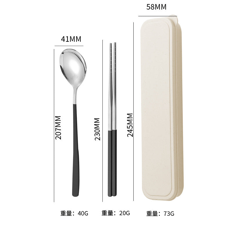 304Stainless Steel Tableware Student Korean Portable Tableware Office Worker Outdoor Spoon Fork Chopsticks Four-piece Set
