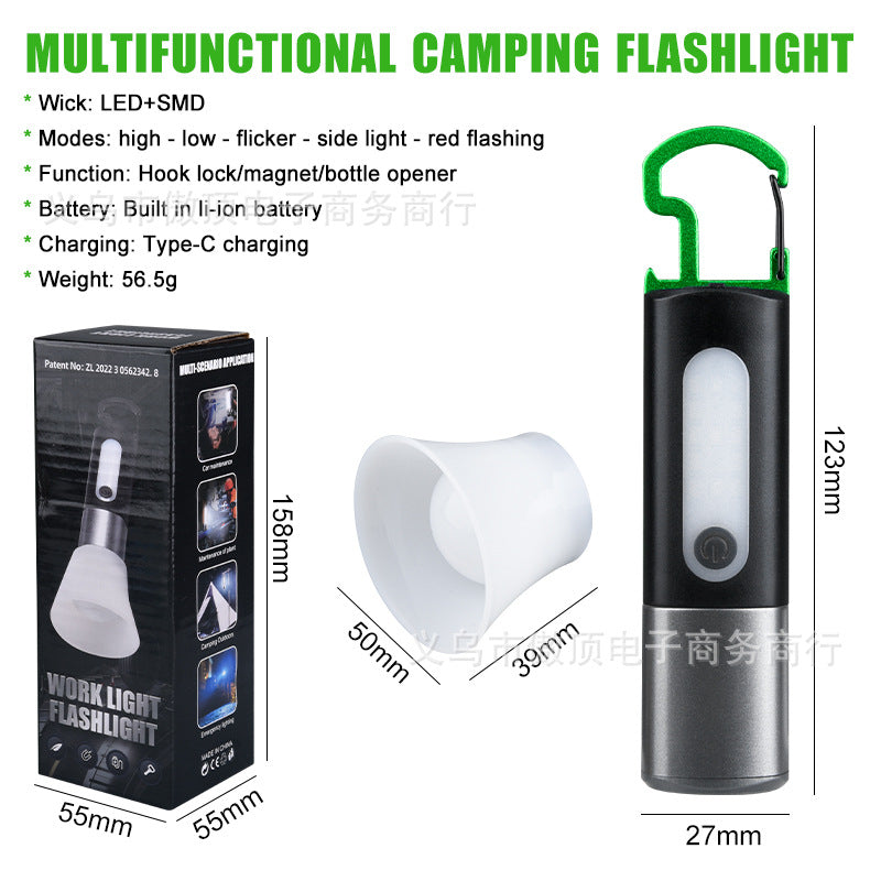 Multifunctional Flashlight Portable Keychain Magnetic Suction Light USB Rechargeable Lighting Work Light LED Sidelight