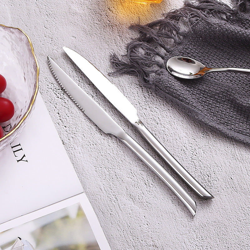 American Style Stainless Steel Western Steak Knife Slanted Tail Knife Fork Spoon Mirror Polished Tea Set3Solid Fork with Teeth