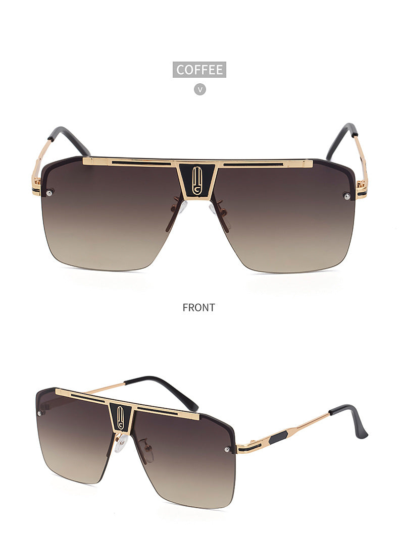 New Large Frame Sunglasses Men's Trendy Cool Fashion Street Style Square Frame Sunglasses Retro Rimless Glasses sunglasses