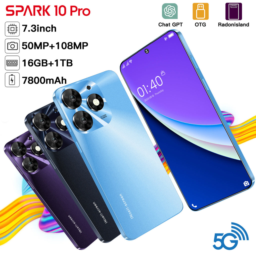 Mobile Phone Spark10 Pro Android4G Mobile Phone16+1T Side fingerprint scanner AI Smartphone(Popular)
