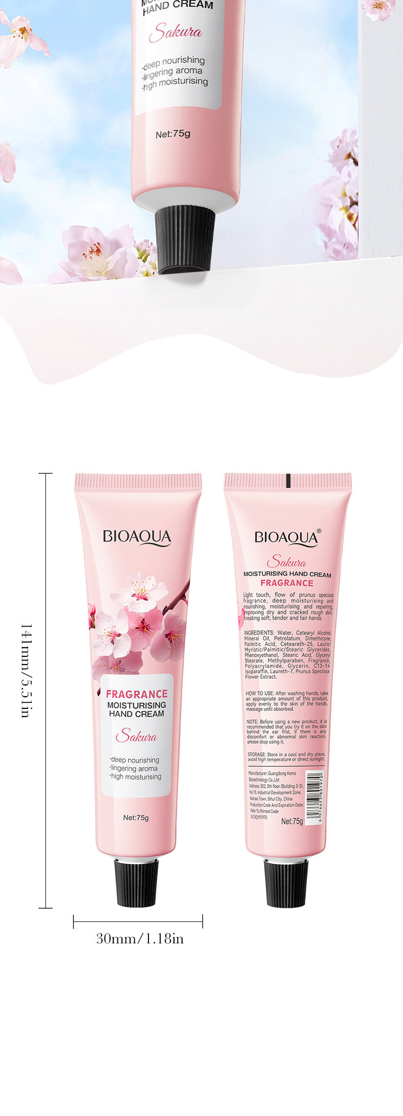 Sakura Moisturizing Hand Cream BIOAOUA Autumn and winter non-sleep moisturizing hand cream cross-border foreign trade wholesale