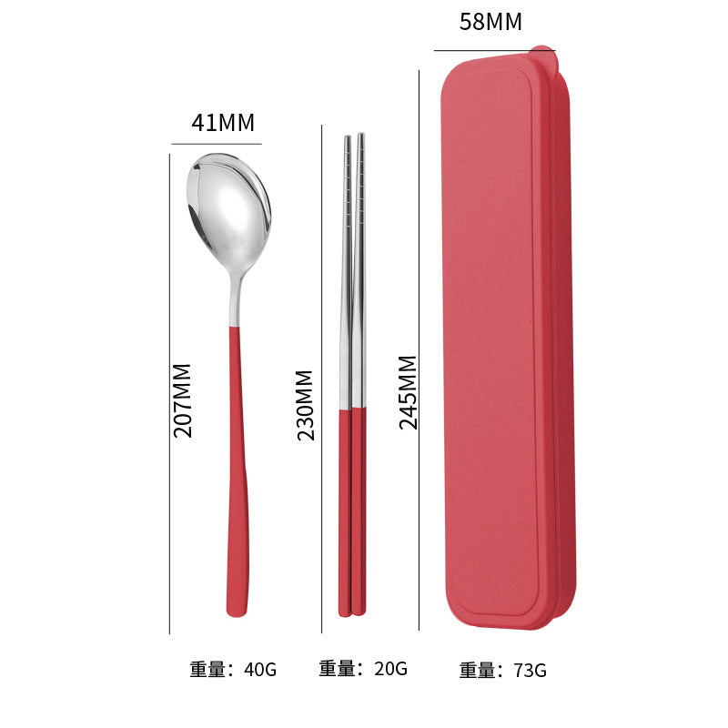 304Stainless Steel Tableware Student Korean Portable Tableware Office Worker Outdoor Spoon Fork Chopsticks Four-piece Set