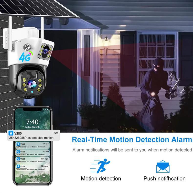 Gunball4g Solar camera HD night vision panoramic home use remote dual lens outdoor surveillance