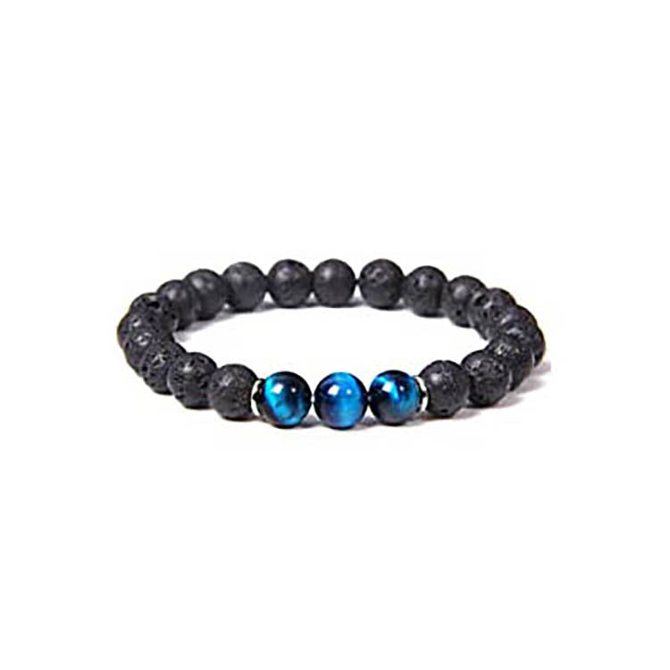 Blue Tiger Eye Stone Bracelet Single Circle Natural Stone Beaded Bracelet Volcanic Stone White Pine Chicken Wing Wood Long Bracelet