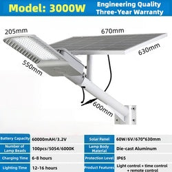 Outdoor Lighting Waterproof IP65 Remote Control Solar Light 300W350W500W1000W1600W2000W Led Solar Street Light
