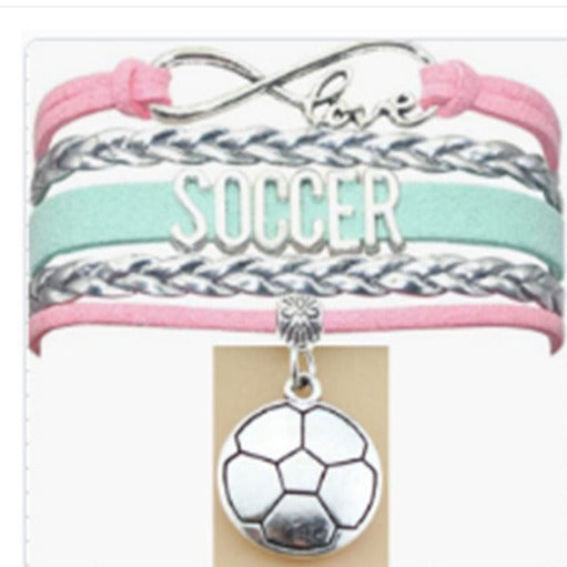 Hand-woven Sports Bracelet Men's Multi-layer Football Pendant Bracelet soccer Letter Braided Bracelet