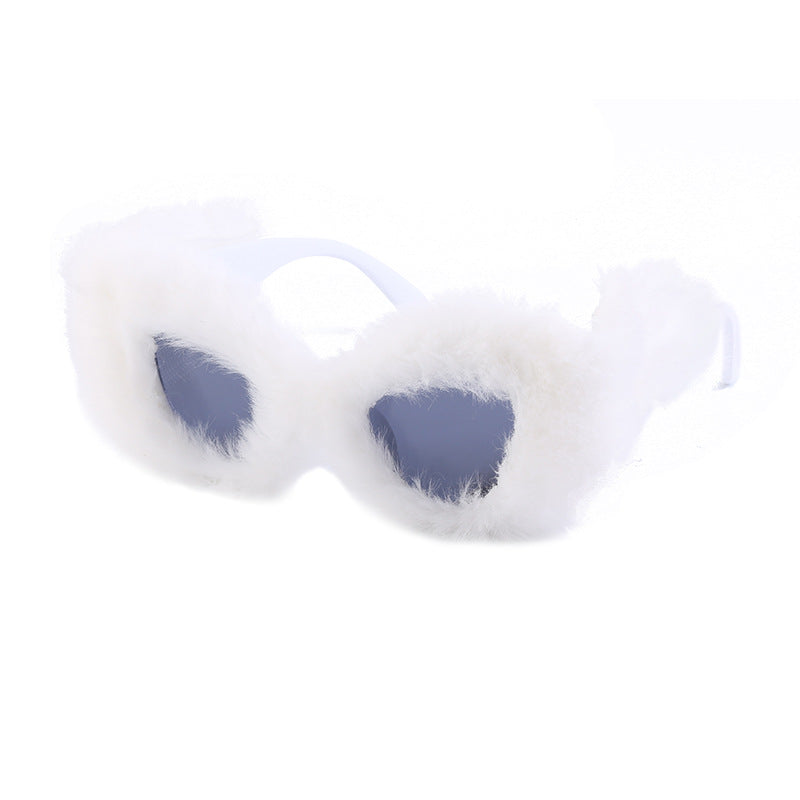 Puppy Style Plush Winter Sunglasses for Women Fashion Cat Eye Sunglasses European and American Style Sunglasses