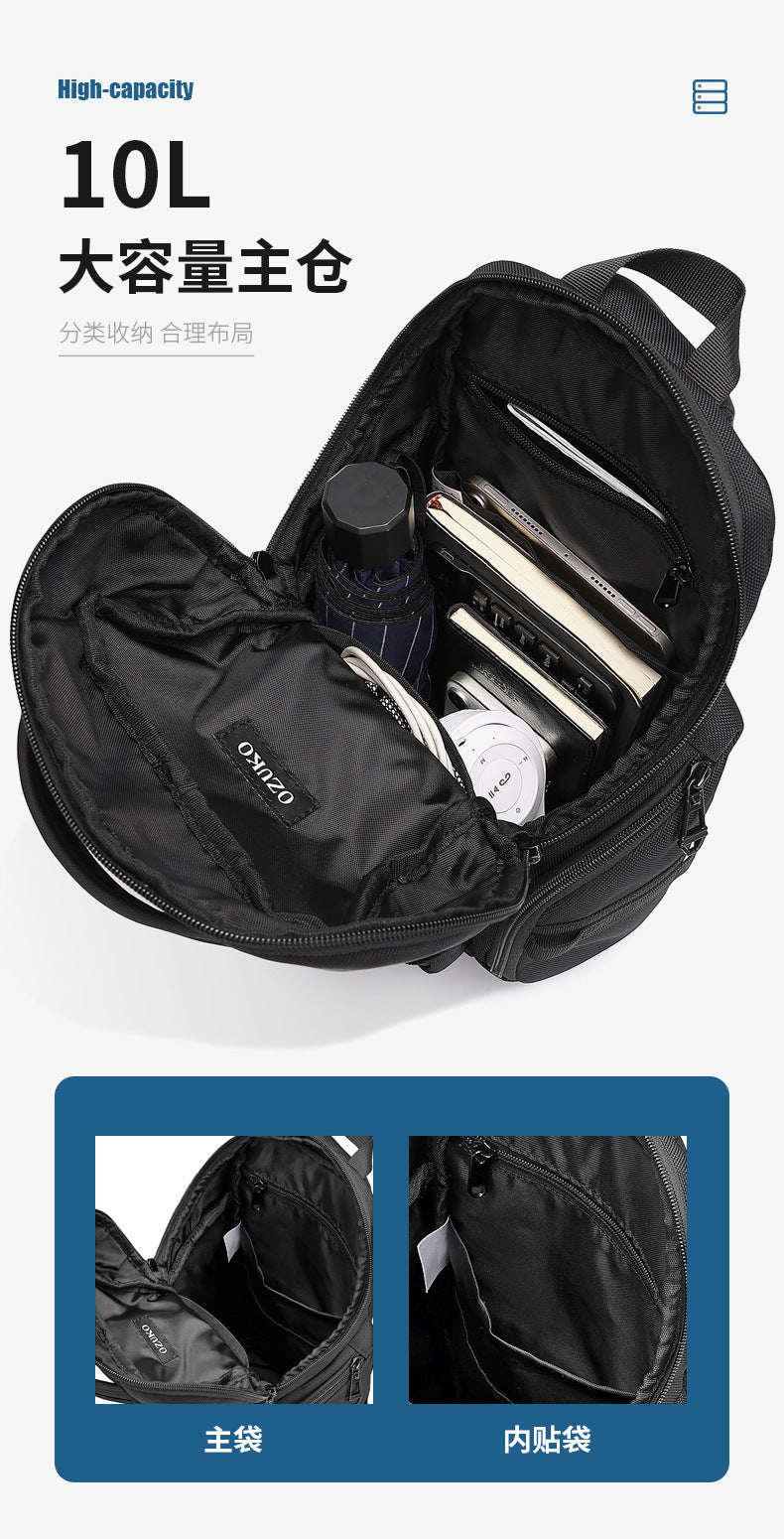 OZUKO Men's Chest Bag Waterproof Large Capacity Multifunctional Crossbody Bag Trendy Portable Lightweight High-end Feel Single Shoulder Bag