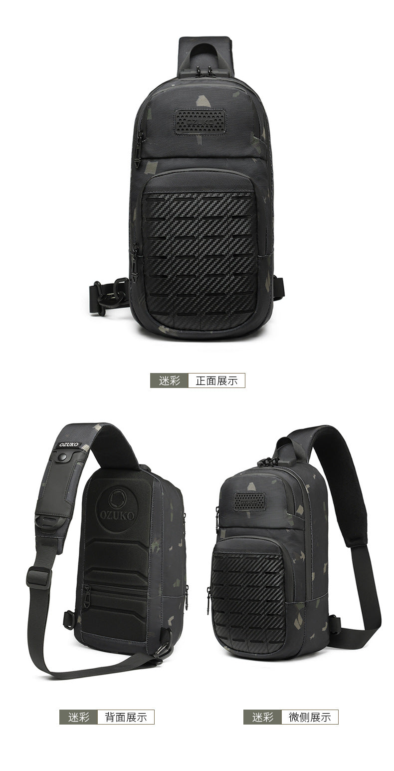 OZUKO Men's Tactical Chest Bag Waterproof Oxford Cloth Crossbody Chest Bag Trendy Outdoor Sports Shoulder Bag