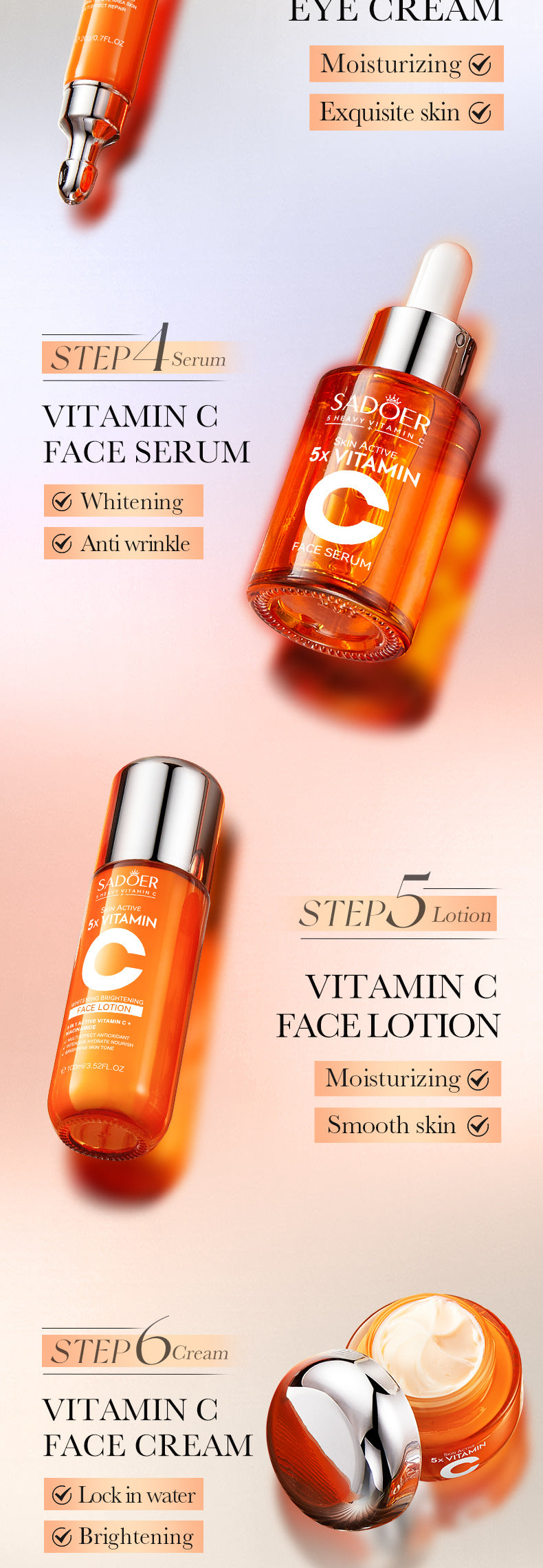 Five Dimensions in  C Skin care product set SADOER Whitening and brightening skin care six-piece set  foreign trade wholesale
