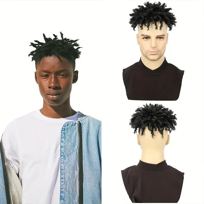 Black3Afro Dreadlock Hairpiece Hip Hop Short Wig African Export Tube Curly Dreadlock Hair Wigs